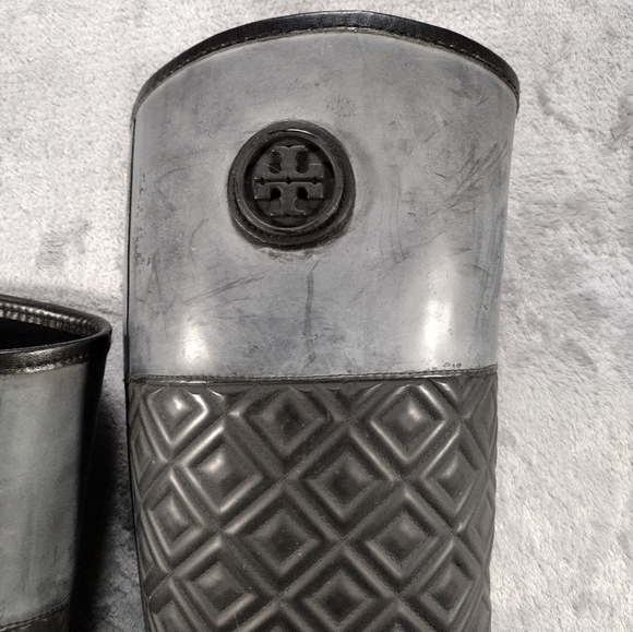 Tory Burch Marion Tall Quilted Rain Boots Riding Boots BLACK SIZE 8 B - Picture 2 of 11